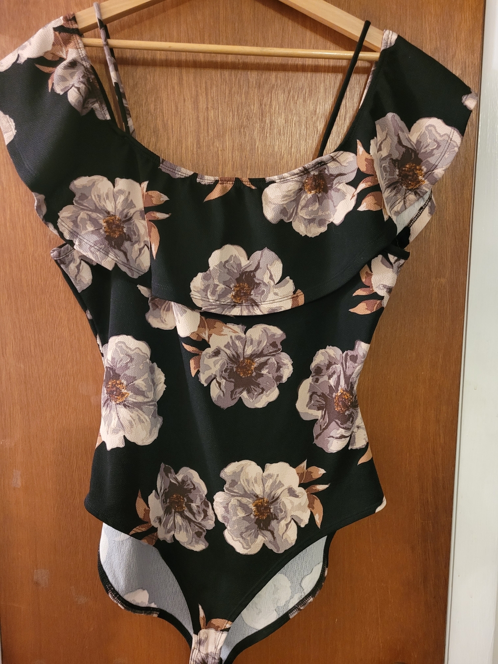 Charlotte Russe Black Floral Off-Shoulder Bodysuit